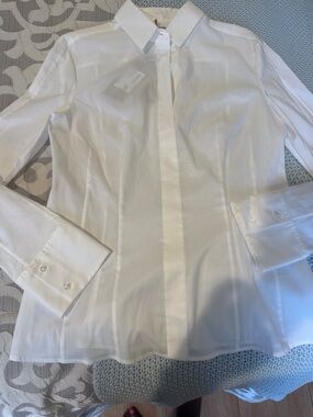 Boss White Tailored Long-Sleeve Button Blouse